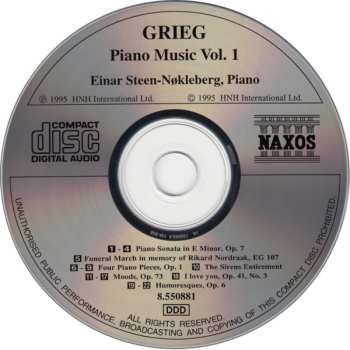 CD Edvard Grieg: Piano Music Vol. 1