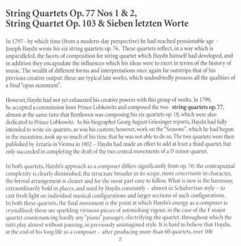 2CD Joseph Haydn: String Quartets Op. 77 • String Quartet Op. 103 • Sieben Letzten Worte