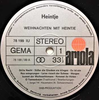 LP Heintje: Weihnachten Mit Heintje