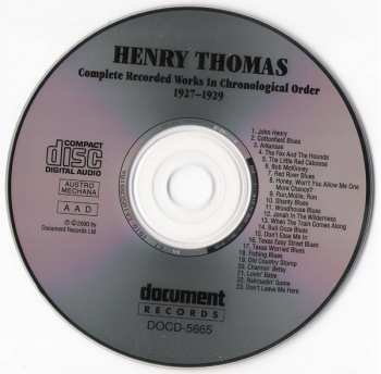 CD Henry Thomas: "Ragtime Texas" - Complete Recorded Works In Chronological Order (1927-1929)