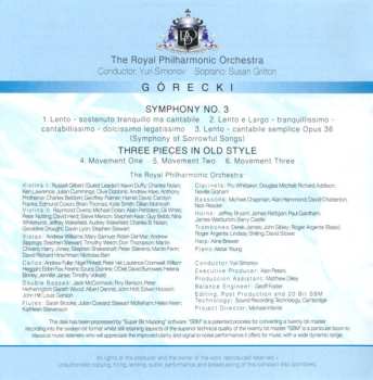 CD The Royal Philharmonic Orchestra: Symphony No. 3 Opus 36 'Symphony Of Sorrowful Songs' / Three Pieces In Old Style
