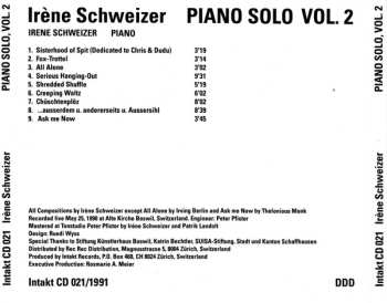 CD Irene Schweizer: Piano Solo Vol. 2