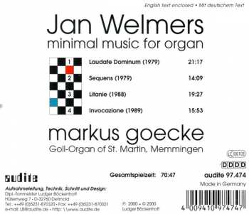CD Jan Welmers: Minimal Music For Organ