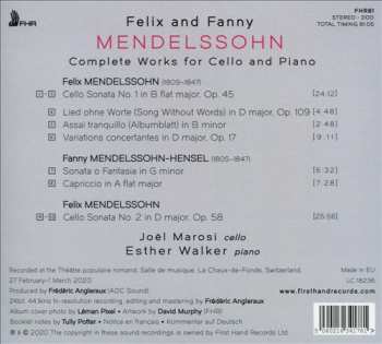 CD Joel Marosi: Felix And Fanny Mendelssohn: Complete Works For Cello And Piano