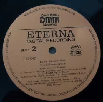 LP Johann Sebastian Bach: Die Solokonzerte 1 - Rekonstruierte Konzerte Für Orgel Und Orchester D-moll / Für Violine Und Orchester G-moll / Für Oboe Und Orchester D-moll