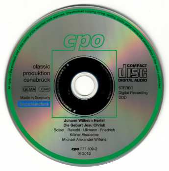 CD Johann Wilhelm Hertel: Die Geburt Jesu Christi