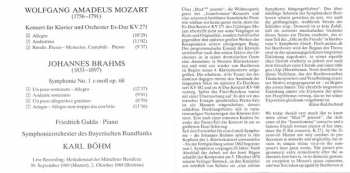 CD Johannes Brahms: Symphony No. 1 / Klavierkonzet KV 271