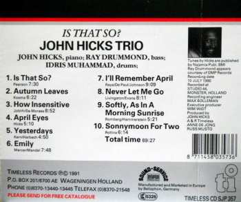 CD John Hicks Trio: Is That So?