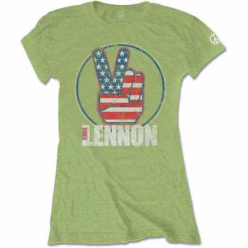 Merch John Lennon: Dámské Tričko Peace Fingers Us Flag  S