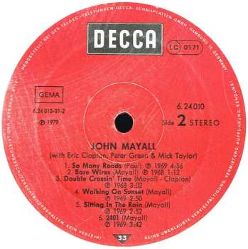 LP John Mayall: John Mayall With Peter Green, Eric Clapton & Mick Taylor