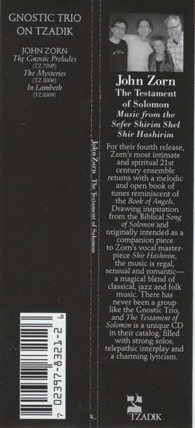 CD John Zorn: The Testament Of Solomon (Music From The Sefer Shirim Shel Shir Hashirim)