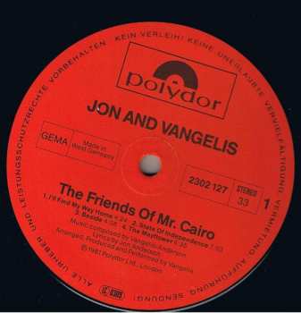 LP Jon & Vangelis: The Friends Of Mr. Cairo