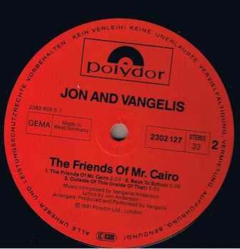 LP Jon & Vangelis: The Friends Of Mr. Cairo
