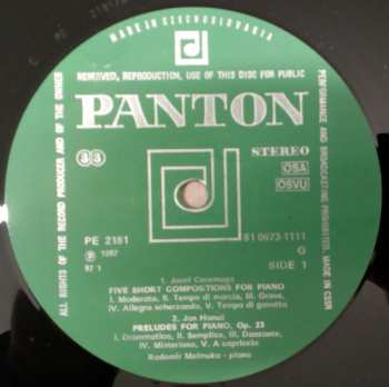 LP Jan Hanuš: Five Short Compositions For Piano / Preludes For Piano, Op. 23 / Sonata For Piano