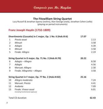 CD Joseph Haydn: Composes Par Mr Hayden