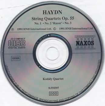 CD Joseph Haydn: String Quartets Op. 55 No. 1 • No. 2 'Razor' • No. 3