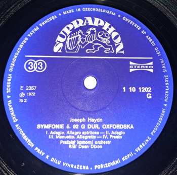LP Prague Chamber Orchestra: Symfonie C Dur 92 "Oxfordska" / Symfonie C Dur 48 "Maria Theresia"