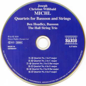 CD Joseph Willibald Michl: Quartets For Bassoon And Strings