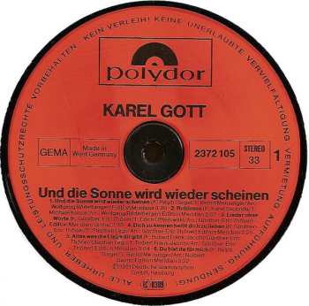 LP Karel Gott: Und Die Sonne Wird Wieder Scheinen
