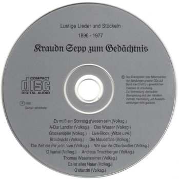 CD Kraudn Sepp: Kraudn Sepp Zum Gedächtnis. 1896-1977. Lustige Lieder Und Stückeln