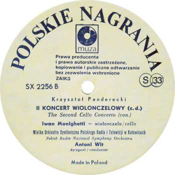 LP Krzysztof Penderecki: II Koncert Wiolonczelowy = The Second Cello Concerto