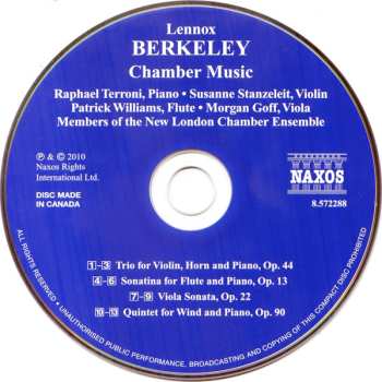 CD Lennox Berkeley: Chamber Music - Horn Trio / Flute Sonatina / Viola Sonata / Piano Quintet