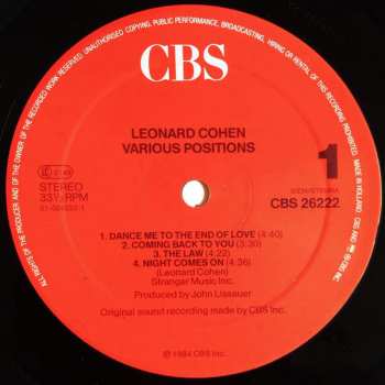 LP Leonard Cohen: Various Positions