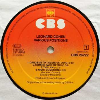 LP Leonard Cohen: Various Positions