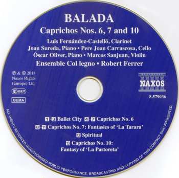 CD Leonardo Balada: Caprichos Nos. 6, 7 And 10; Ballet City