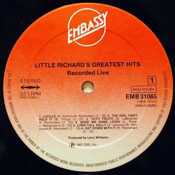 LP Little Richard: Little Richard’s Greatest Hits - Recorded Live