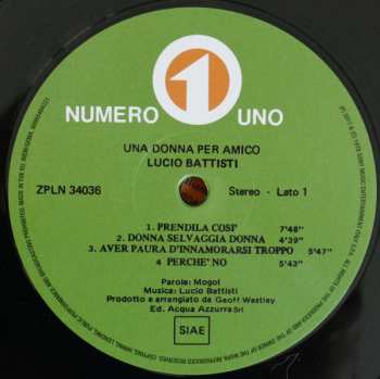 LP Lucio Battisti: Una Donna Per Amico