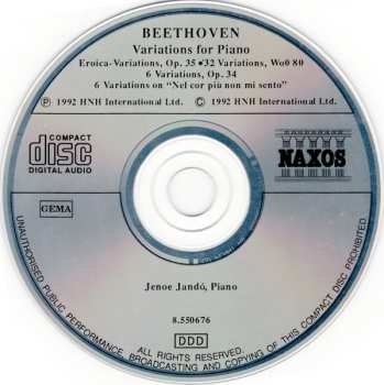 CD Ludwig van Beethoven: Eroica-Variations • Variations WoO 80 • Op. 34 • Nel Cor Più Non Mi Sento