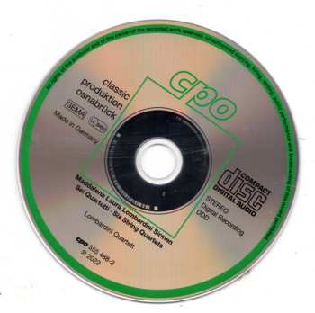 CD Maddalena Laura Lombardini: Six String Quartets