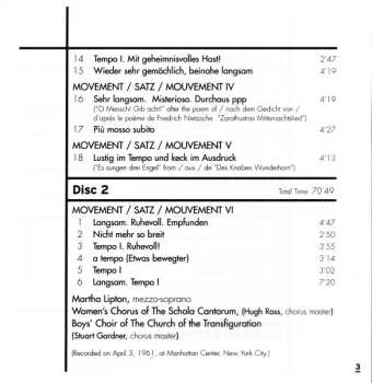 2CD Leonard Bernstein: Symphony No. 3 In D Minor. Ruckert-Lieder. Kindertotenlieder.