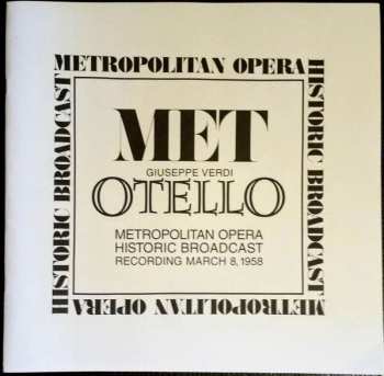 2CD Giuseppe Verdi: Otello - Metropolitan Opera Historic Broadcast Recording March 8, 1958