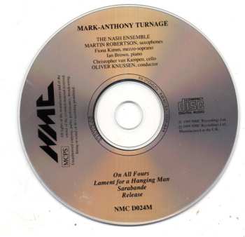CD Mark-Anthony Turnage: On All Fours - Lament for a Hanging Man - Sarabande - Release