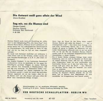 SP Marlene Dietrich: Die Antwort Weiß Ganz Allein Der Wind / Sag Mir, Wo Die Blumen Sind