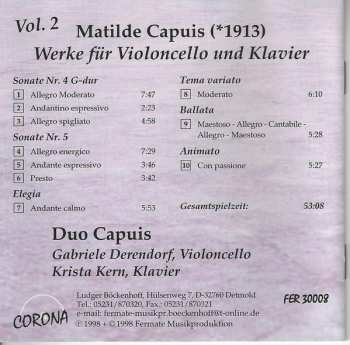 CD Matilde Capuis: Werke Für Violoncello Und Klavier Vol. 2