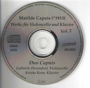 CD Matilde Capuis: Werke Für Violoncello Und Klavier Vol. 2