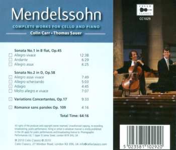 CD Felix Mendelssohn-Bartholdy: Mendelssohn: Complete Works For Cello And Piano
