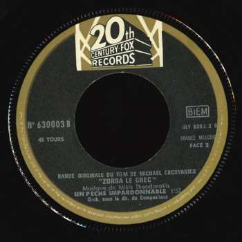 SP Mikis Theodorakis: Bande Originale Du Film Zorba Le Grec