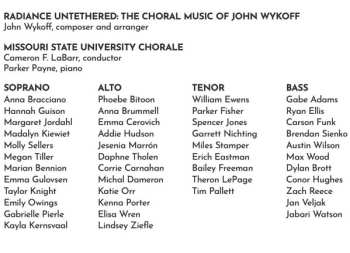 CD Missouri State University Concert Chorale: The Choral Music Of John Wykoff
