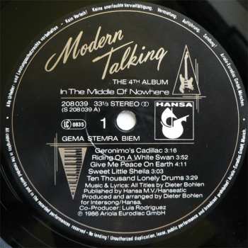 LP Modern Talking: In The Middle Of Nowhere - The 4th Album