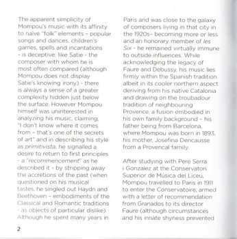 2CD Frederic Mompou: Musica Callada . Cancons i Danses · Cants Màgics · Paisajes