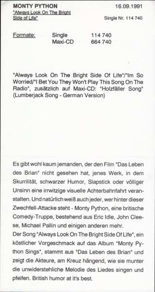 SP Monty Python: Always Look On The Bright Side Of Life...