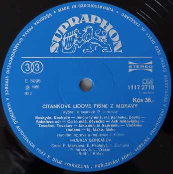 LP Musica Bohemica: Čítankové Lidové Písně Z Moravy