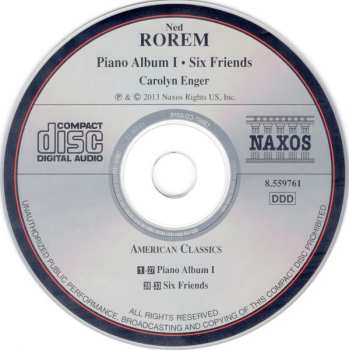 CD Ned Rorem: Piano Album I • Six Friends