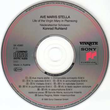 CD Konrad Ruhland: Ave Maris Stella. Life Of The Virgin Mary In Plainsong. Marienleben Im Choral. La Vie De La Saint Vierge En Plain-Chant