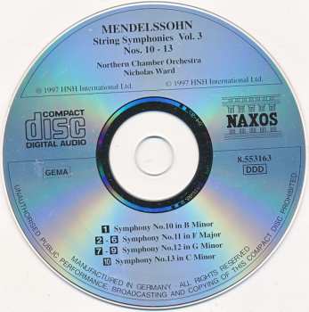 CD Northern Chamber Orchestra: Mendelssohn String Symphonies Vol. 3 Nos. 10 - 13