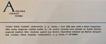 LP Noví Pěvci Madrigalů A Komorní Hudby: Anglická Vokální Hudba XI.-XVI. Století